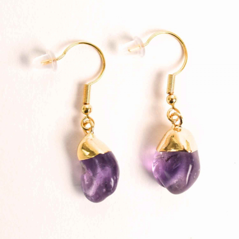 Cercei Aurii cu Ametist Rulat, Calm si Eleganta Naturala [7]