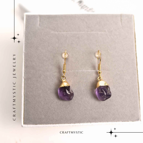 Cercei Aurii cu Ametist Rulat, Calm si Eleganta Naturala [5]
