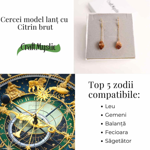 Cercei Aurii cu Citrin Brut – Prosperitate si Eleganta Naturala [3]