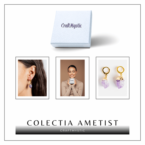 Cercei Aurii cu Ametist Brut Natural –Energie si Echilibru [6]