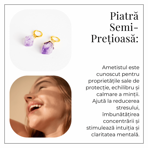 Cercei Aurii cu Ametist Brut Natural –Energie si Echilibru [5]