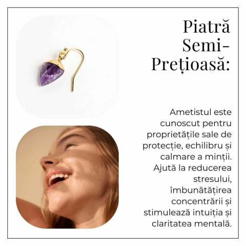 Cercei Aurii Eleganti cu Ametist Natural Fatetat – Eleganta si Protectie [5]