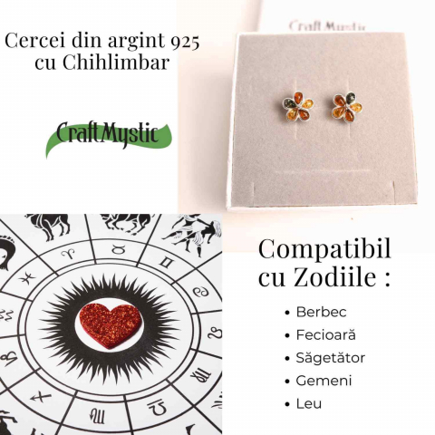 Cercei Argint 925 cu Chihlimbar Forma Floare - Eleganta si Protectie [3]