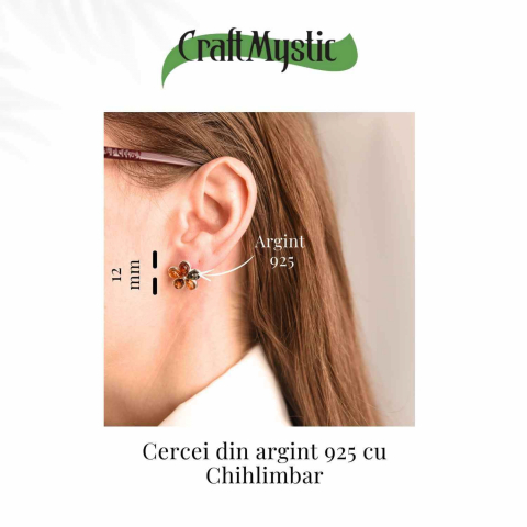 Cercei Argint 925 cu Chihlimbar Forma Floare - Eleganta si Protectie [2]