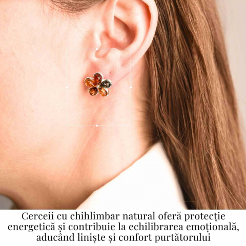 Cercei Argint 925 cu Chihlimbar Forma Floare - Eleganta si Protectie [1]