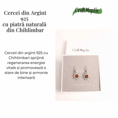 Cercei Argint 925 cu Chihlimbar Forma de Soare - Stralucire si Vitalitate [4]
