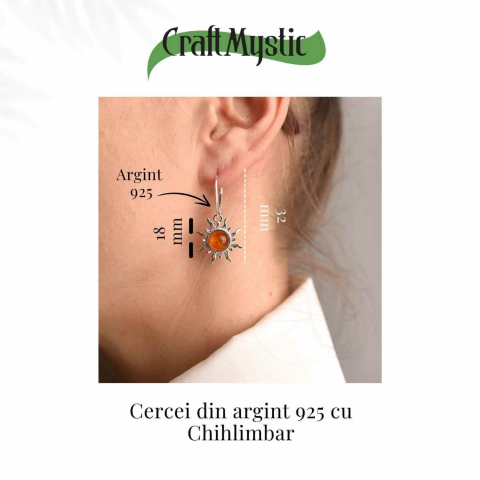 Cercei Argint 925 cu Chihlimbar Forma de Soare - Stralucire si Vitalitate [2]