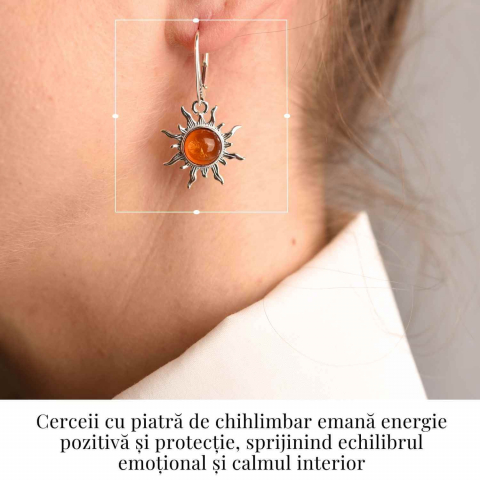 Cercei Argint 925 cu Chihlimbar Forma de Soare - Stralucire si Vitalitate [1]