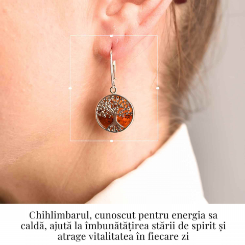 Cercei Argint 925 cu Chihlimbar si Arborele Vietii - Protectie si Armonie [1]