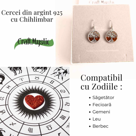Cercei Argint 925 cu Chihlimbar si Arborele Vietii - Protectie si Armonie [3]