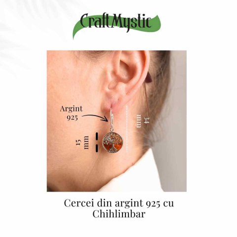 Cercei Argint 925 cu Chihlimbar si Arborele Vietii - Protectie si Armonie [2]