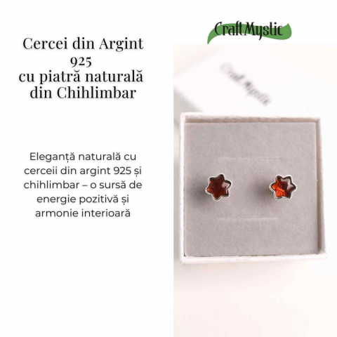 Cercei Steluta din argint 925 cu Chihlimbar Natural – Protectie si Eleganta [2]