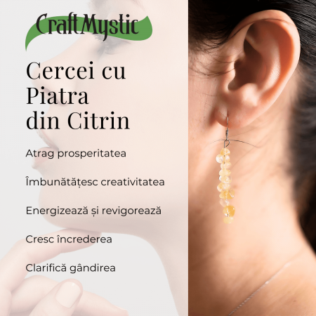Cercei Lungi cu Pietre Semipretioase de Citrin Natural si Elemente din Alama, Bijuterii Aurii pentru Femei [2]