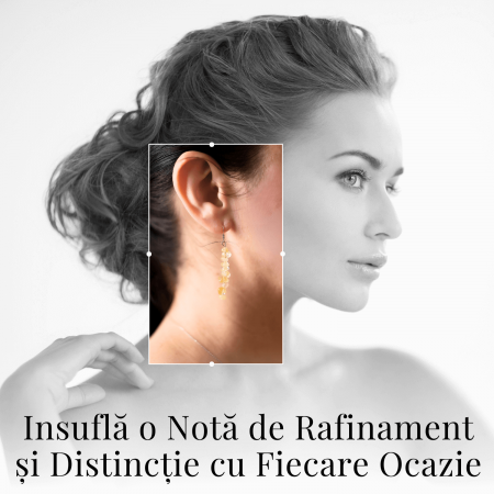 Cercei Lungi cu Pietre Semipretioase de Citrin Natural si Elemente din Alama, Bijuterii Aurii pentru Femei [5]