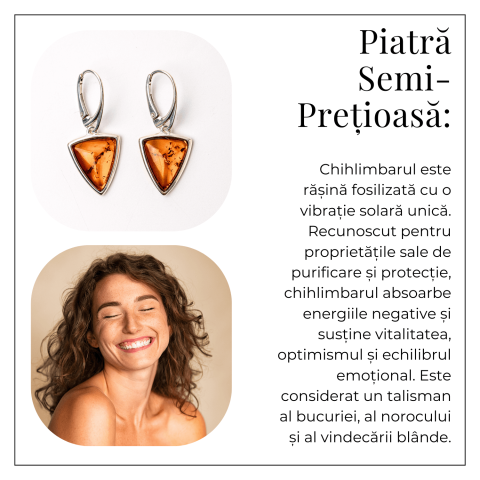 Cercei Argint 925 cu Chihlimbar Natural Triunghi – Protectie, Lumina si Echilibru [5]