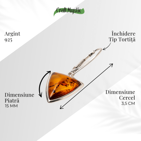 Cercei Argint 925 cu Chihlimbar Natural Triunghi – Protectie, Lumina si Echilibru [4]