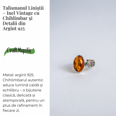 Talismanul linistii – Inel vintage cu chihlimbar si detalii din argint 925 [4]