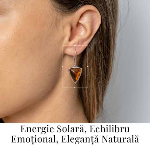 Cercei Argint 925 cu Chihlimbar Natural Triunghi – Protectie, Lumina si Echilibru [1]