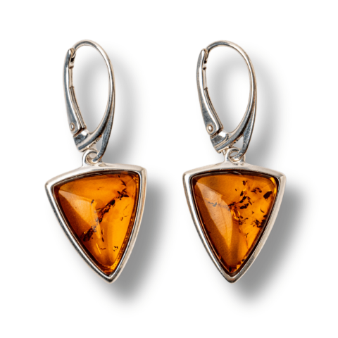 Taur - Cercei Argint 925 cu Chihlimbar Natural Triunghi – Protectie, Lumina si Echilibru