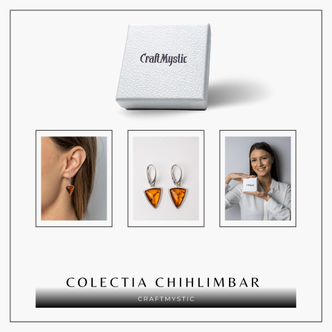 Cercei Argint 925 cu Chihlimbar Natural Triunghi – Protectie, Lumina si Echilibru [6]