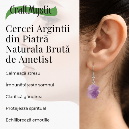 Cercei Argintii cu Ametist Natural Brut in Forma Neregulata [3]