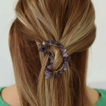 Cleme de par in forma de semiluna cu piatra naturala semipretioasa Ametist pentru un look chic si vibratii pozitive [0]
