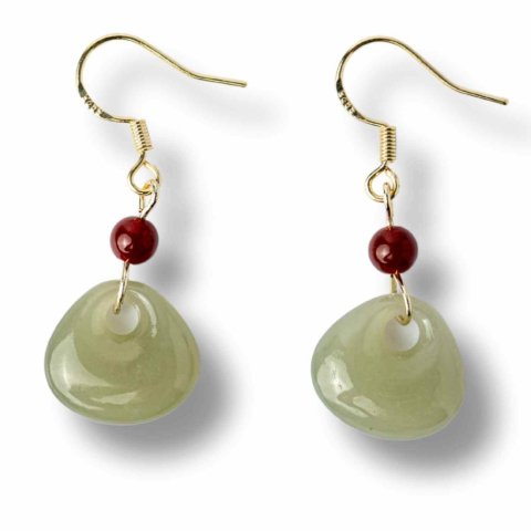 Prosperitate si Abundenta - Cercei cu Hetian Jade si Agat Rosu Natural – Echilibru si Protectie Spirituala