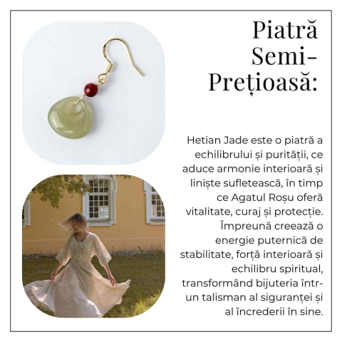 Cercei cu Hetian Jade si Agat Rosu Natural – Echilibru si Protectie Spirituala [5]