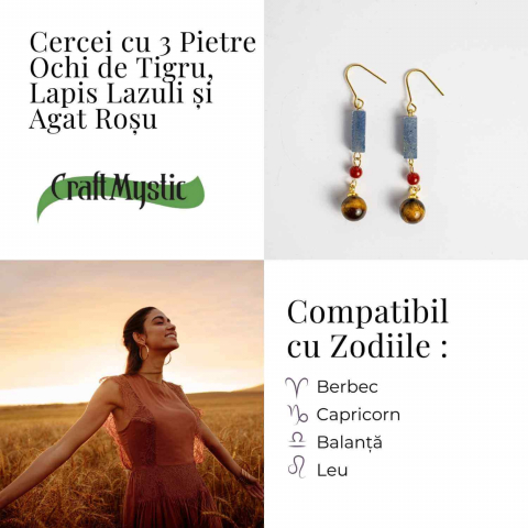 Cercei cu Lapis Lazuli, Agat Rosu si Ochi de Tigru - Energie si Protectie [4]