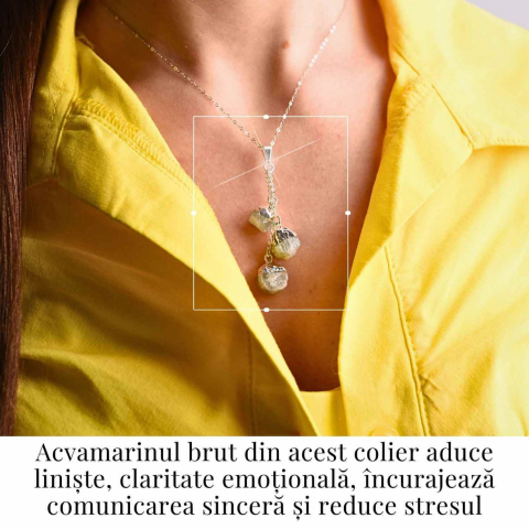 Colier cu lant argint 925 si pandantiv argintiu cu 3 pietre de Acvamarin – Calm si Eleganta [1]