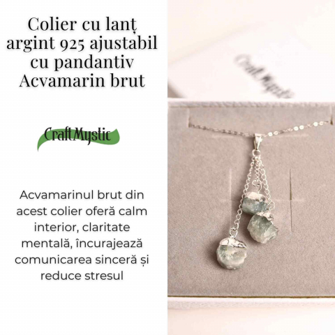 Colier cu lant argint 925 si pandantiv argintiu cu 3 pietre de Acvamarin – Calm si Eleganta [2]