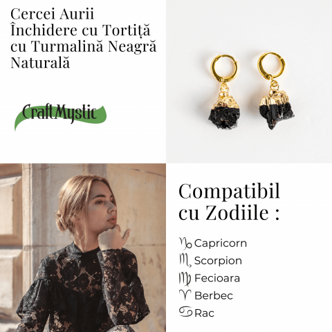 Cercei Aurii cu Turmalina Bruta Naturala – Protectie Energetica [4]