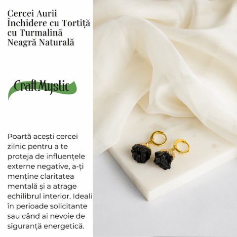 Cercei Aurii cu Turmalina Bruta Naturala – Protectie Energetica [2]