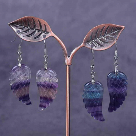Cercei din cristal Flourit, forma aripi de inger si saculet satin inclus - Pentru protectie [4]
