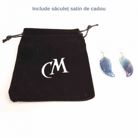 Cercei din cristal Flourit, forma aripi de inger si saculet satin inclus - Pentru protectie [1]