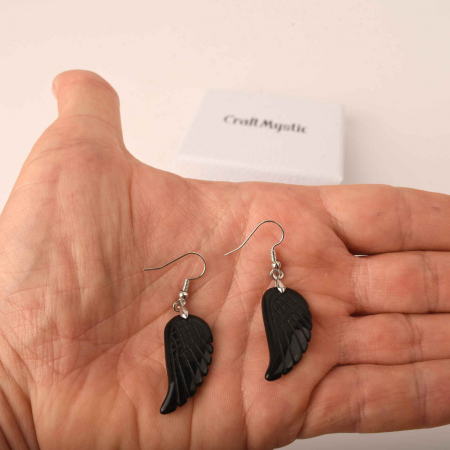 Cercei aripi de inger din piatra semipretioasa Obsidian 3 cm [5]