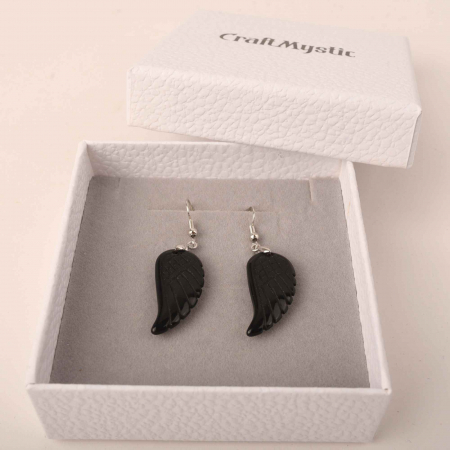 Cercei aripi de inger din piatra semipretioasa Obsidian 3 cm [4]