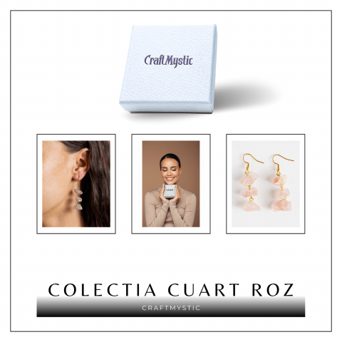 Cercei Cuart Roz Natural Brut Triplu piatra – Iubire, Armonie si Echilibru [6]