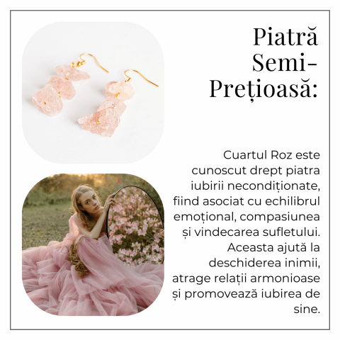 Cercei Cuart Roz Natural Brut Triplu piatra – Iubire, Armonie si Echilibru [5]
