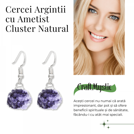 Cercei Argintii cu Ametist Cluster Natural 10-15mm [3]