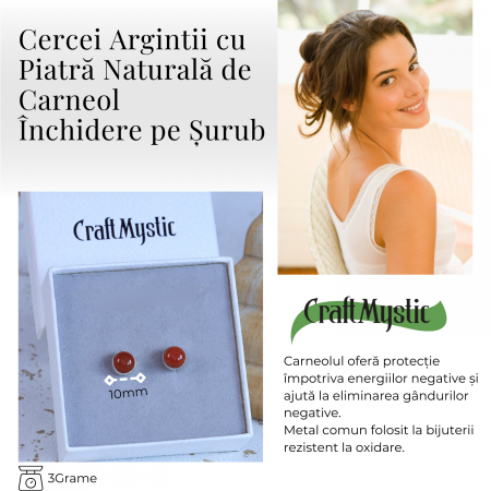 Cercei Eleganti cu Carneol Natural, inchidere pe surub, pentru energie si curaj [3]