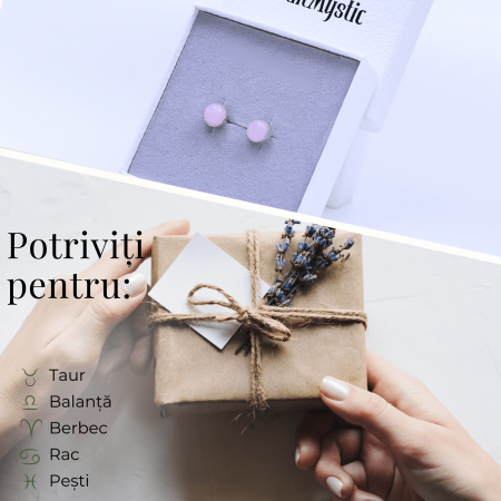 Cercei Eleganti cu Cuart roz Natural, inchidere pe surub, pentru iubire si armonie [4]