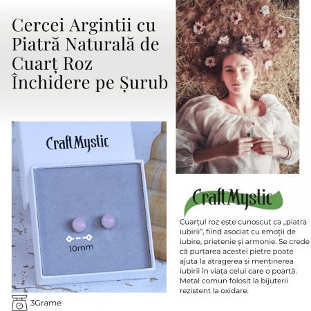 Cercei Eleganti cu Cuart roz Natural, inchidere pe surub, pentru iubire si armonie [3]