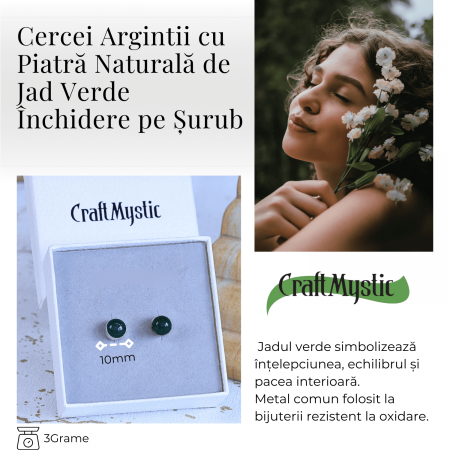 Cercei Eleganti cu Jad Verde, inchidere pe surub, pentru echilibru si protectie [2]