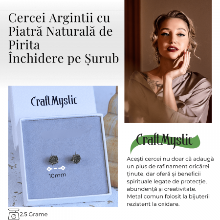 Cercei Eleganti cu Pirita Naturala, inchidere pe surub, pentru protectie si noroc [3]