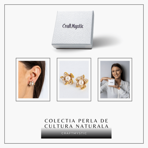 Floare de lumina – Cercei cu perla naturala si design floral [7]