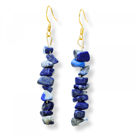 Anti deochi - Cercei Lungi cu Pietre Semipretioase de Lapis Lazuli si Elemente din Alama, Bijuterii Aurii pentru Femei