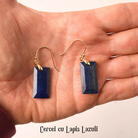 Cercei cu Pietre Semipretioase Lapis Lazuli forma dreptunghiulara Pentru intelepciune, claritate mentala [3]