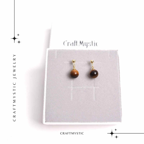 Cercei Ochi de Tigru Biluta 10 mm - Protectie si Eleganta Aurie [5]