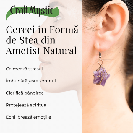 Cercei Eleganti in Forma de Stea cu Ametist Natural Semipretios [2]